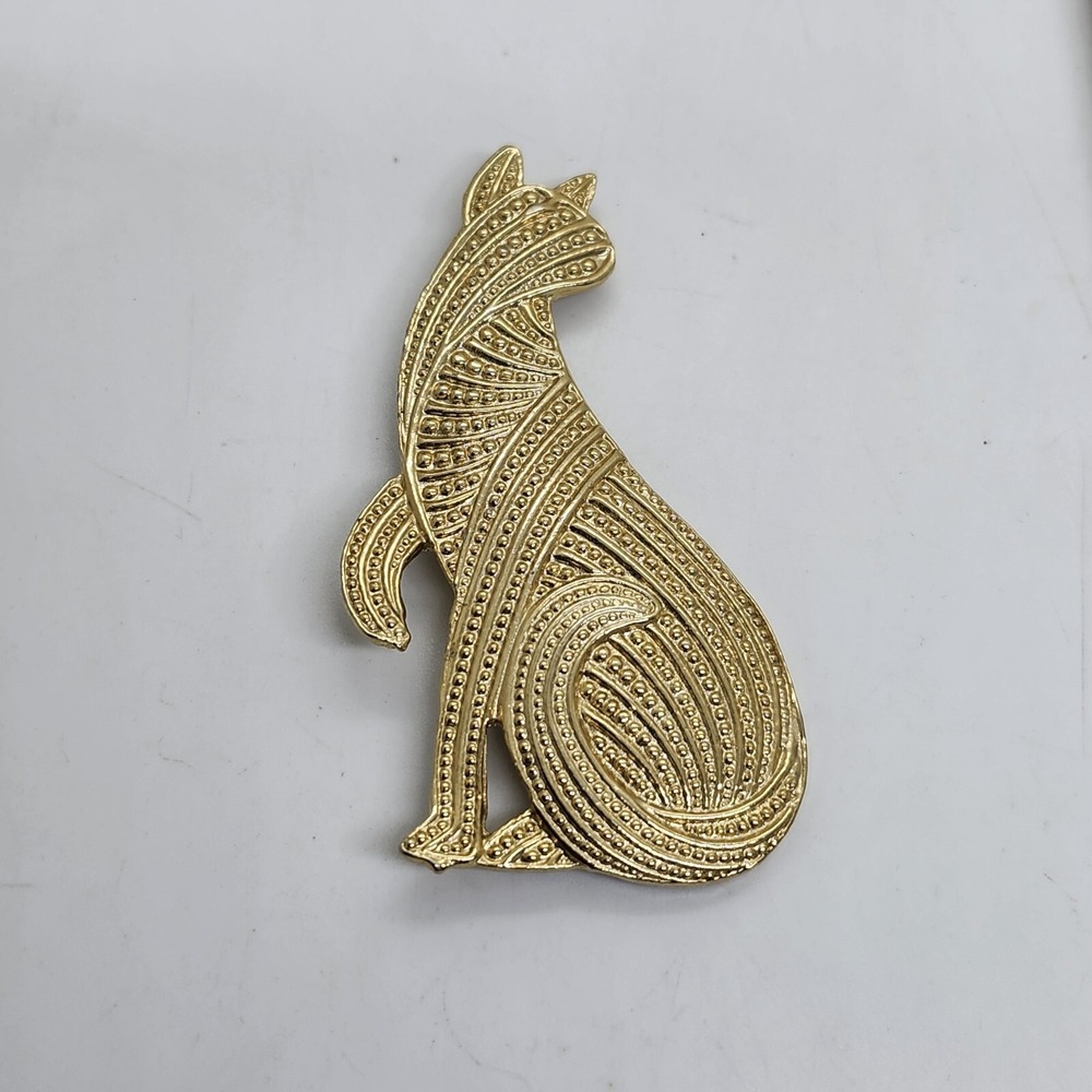 Cat Lovers Brooch Unique Swirl Pattern  Vintage Pin Costume Jewelry‎ Gold Tone